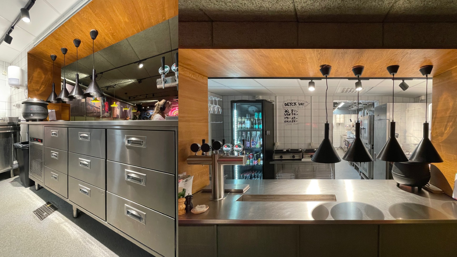 Restaurangkök och lucka hos Lykke