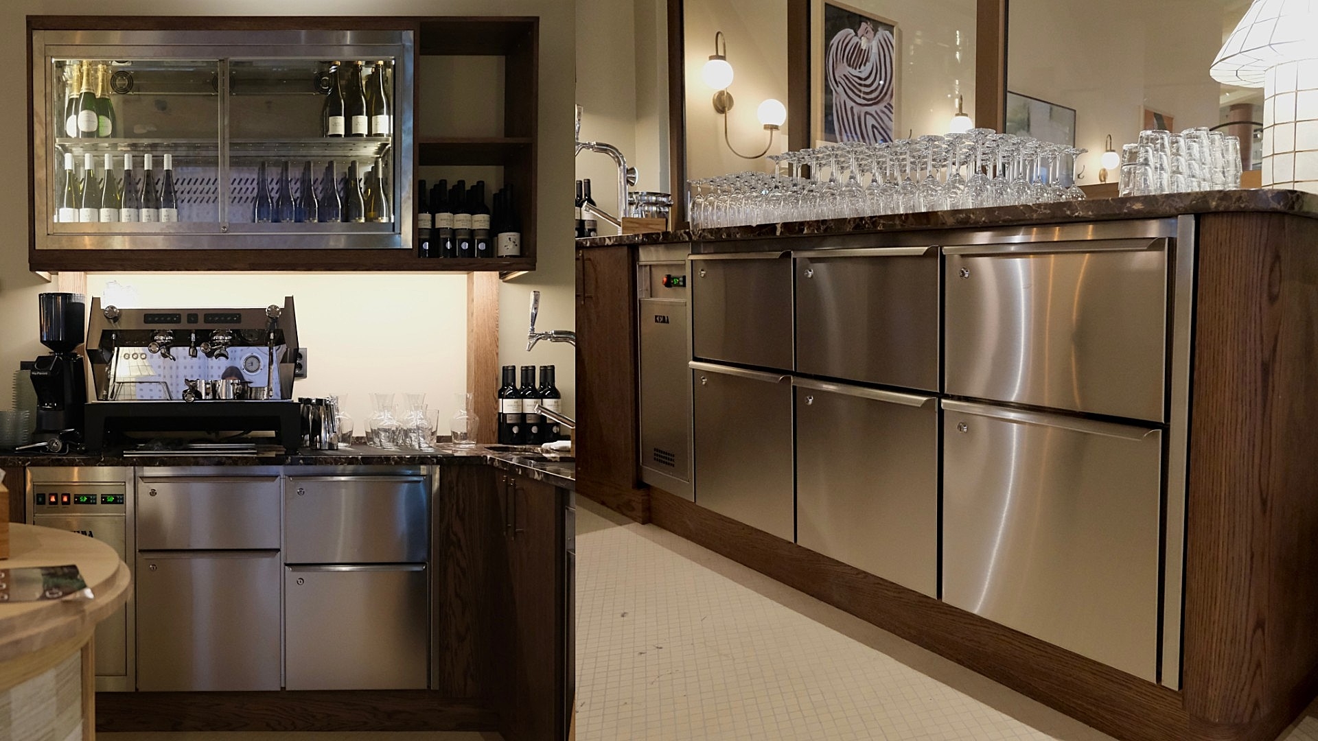 Barkylbänk och vinkyl på vägg