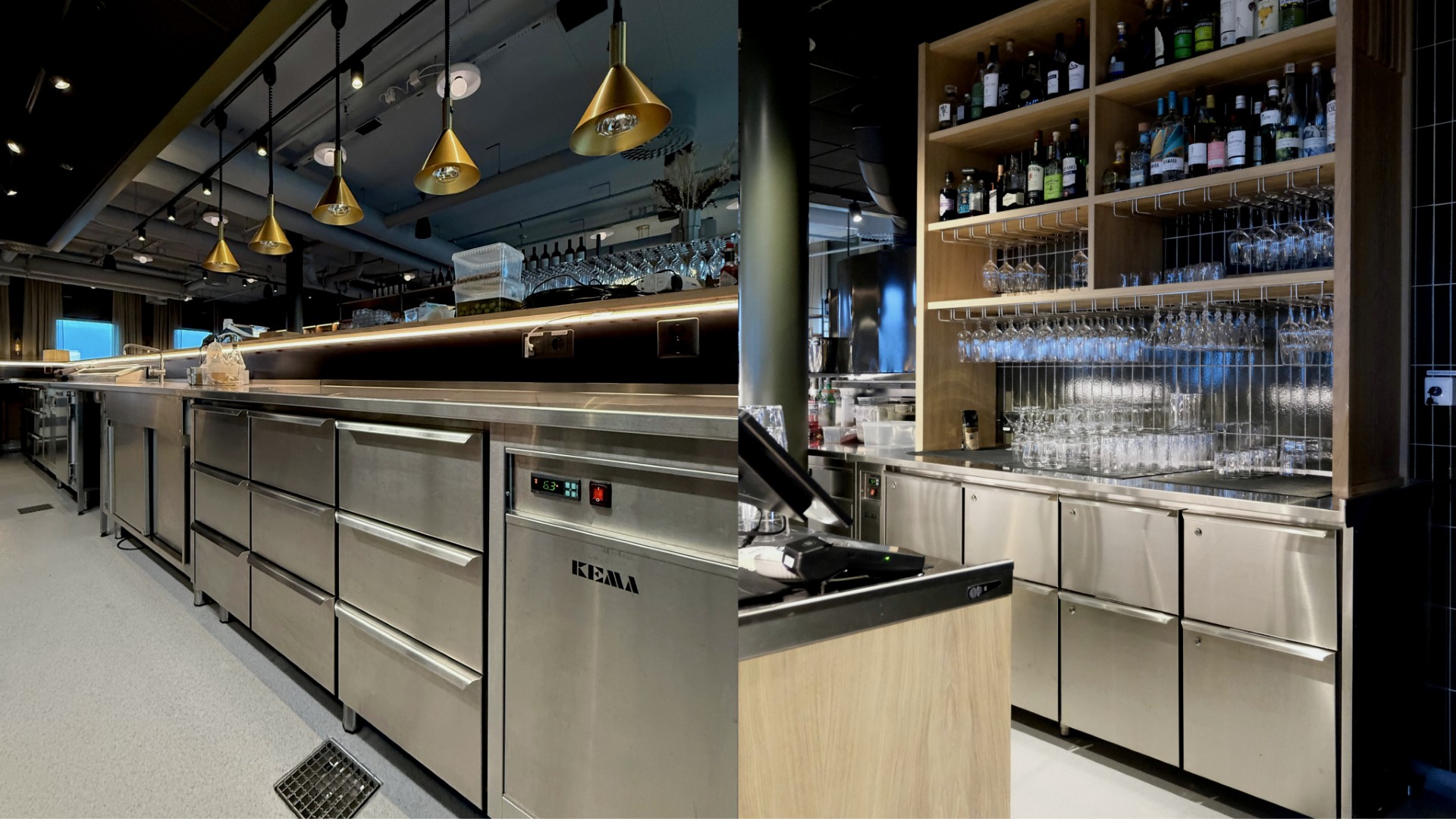 Rostfri barinredning skybar