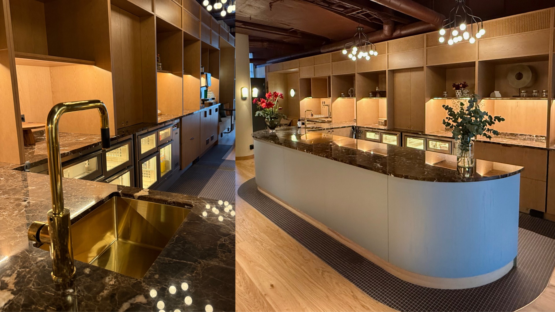 Barkylbänkar med glasfronter i bar